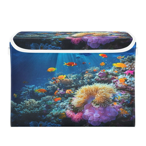 16.5x12.6x11.8in Foldable Flip-Top Storage Bin, Dustproof Magic Tape Closure, Ideal for Home & Toy Organization，Seabed