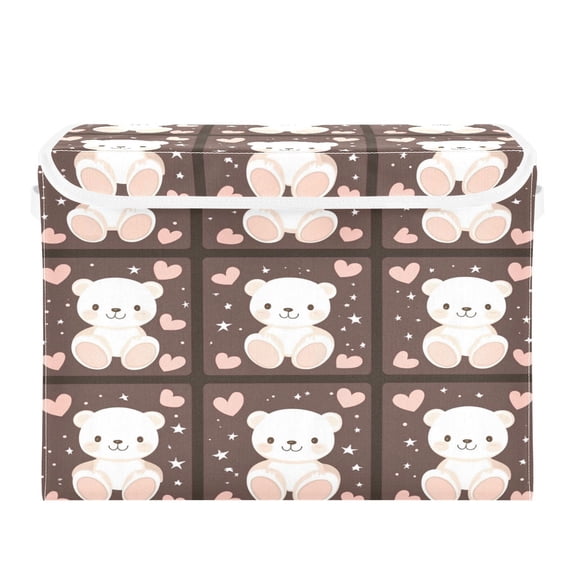 16.5x12.6x11.8in Foldable Flip-Top Storage Bin, Dustproof Magic Tape Closure, Ideal for Home & Toy Organization,Six Bears