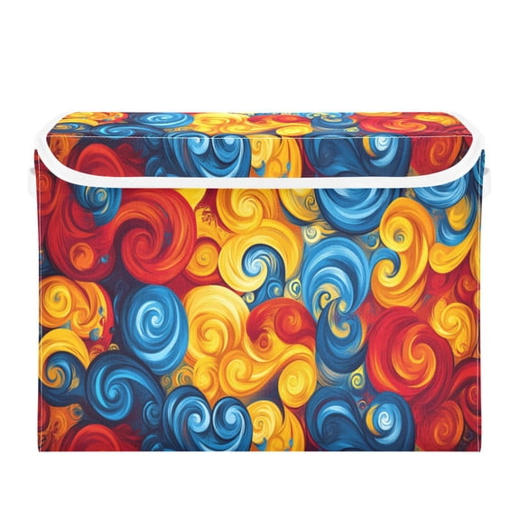 16.5x12.6x11.8in Foldable Flip-Top Storage Bin, Dustproof Magic Tape Closure, Ideal for Home & Toy Organization，Small Curls Of Various Colors