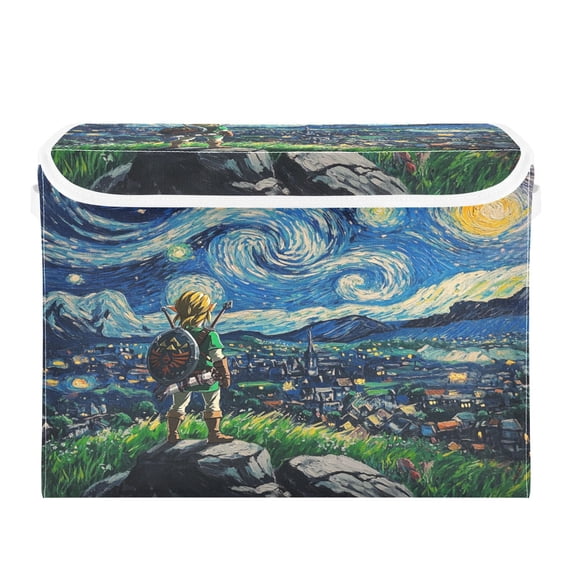 16.5x12.6x11.8in Foldable Flip-Top Storage Bin, Dustproof Magic Tape Closure, Ideal for Home & Toy Organization,Standing on Top
