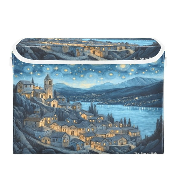 16.5x12.6x11.8in Foldable Flip-Top Storage Bin, Dustproof Magic Tape Closure, Ideal for Home & Toy OrganizationStarry Sky Map