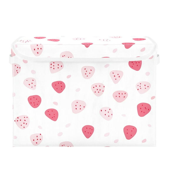 16.5x12.6x11.8in Foldable Flip-Top Storage Bin, Dustproof Magic Tape Closure, Ideal for Home & Toy OrganizationStrawberry Pattern Pink
