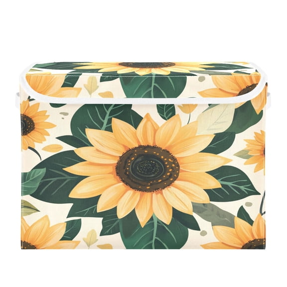 16.5x12.6x11.8in Foldable Flip-Top Storage Bin, Dustproof Magic Tape Closure, Ideal for Home & Toy Organization，Sunflower