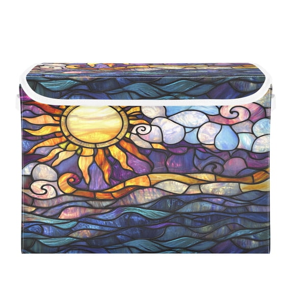 16.5x12.6x11.8in Foldable Flip-Top Storage Bin, Dustproof Magic Tape Closure, Ideal for Home & Toy Organization,The Sun