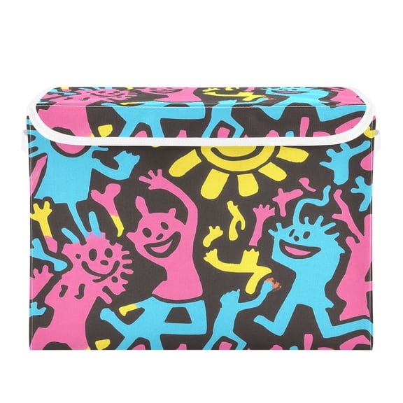 16.5x12.6x11.8in Foldable Flip-Top Storage Bin, Dustproof Magic Tape Closure, Ideal for Home & Toy OrganizationThree People and The Sun