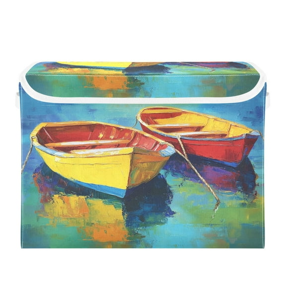 16.5x12.6x11.8in Foldable Flip-Top Storage Bin, Dustproof Magic Tape Closure, Ideal for Home & Toy OrganizationThree Small Wooden Boats