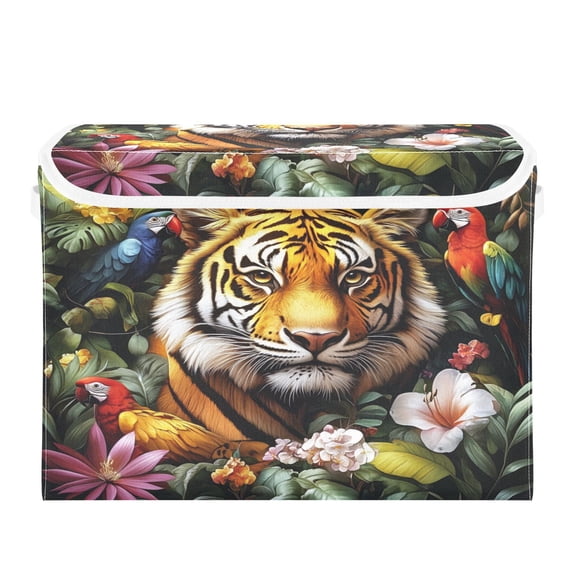 16.5x12.6x11.8in Foldable Flip-Top Storage Bin, Dustproof Magic Tape Closure, Ideal for Home & Toy OrganizationTiger