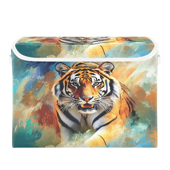 16.5x12.6x11.8in Foldable Flip-Top Storage Bin, Dustproof Magic Tape Closure, Ideal for Home & Toy OrganizationTiger