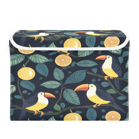 16.5x12.6x11.8in Foldable Flip-Top Storage Bin, Dustproof Magic Tape Closure, Ideal for Home & Toy Organization,Toucans and Lemons