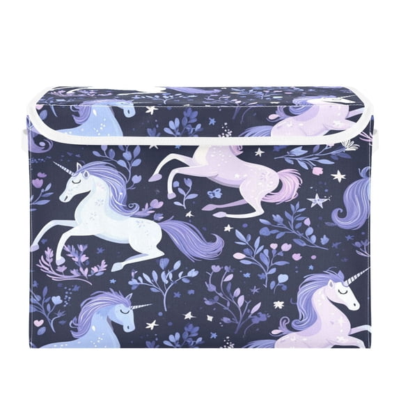 16.5x12.6x11.8in Foldable Flip-Top Storage Bin, Dustproof Magic Tape Closure, Ideal for Home & Toy Organization,Unicorns and Stars