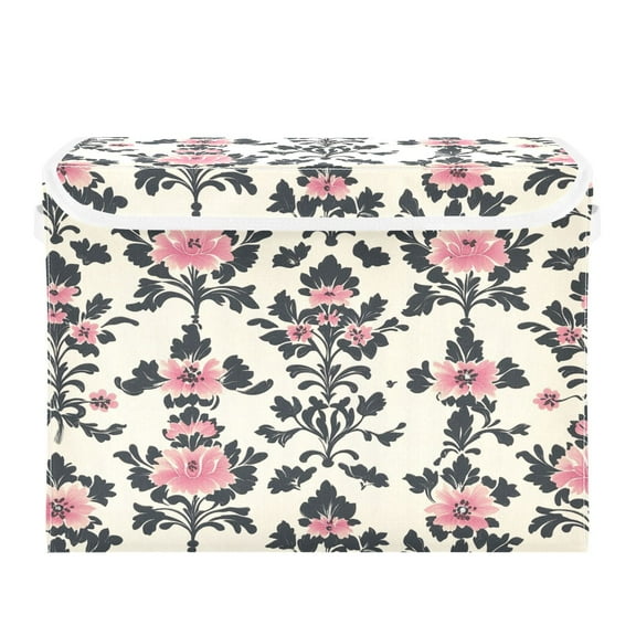 16.5x12.6x11.8in Foldable Flip-Top Storage Bin, Dustproof Magic Tape Closure, Ideal for Home & Toy Organization，Victorian Wallpaper Pattern