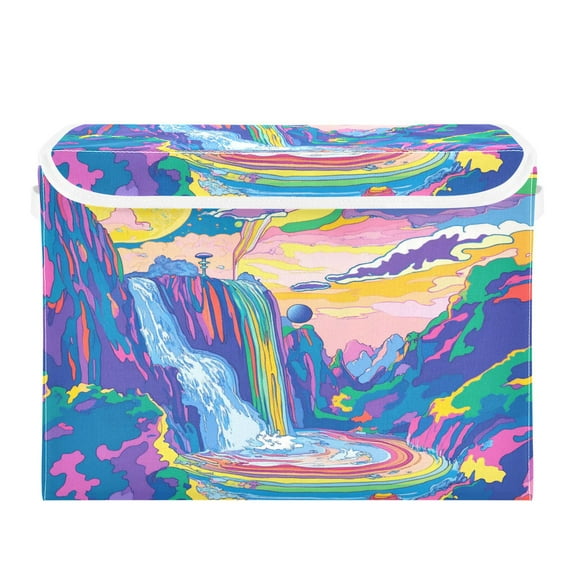 16.5x12.6x11.8in Foldable Flip-Top Storage Bin, Dustproof Magic Tape Closure, Ideal for Home & Toy OrganizationWaterfall Trippy