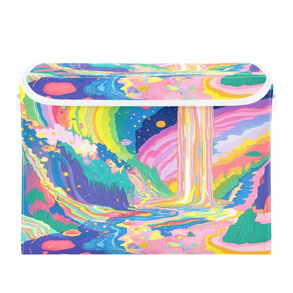 16.5x12.6x11.8in Foldable Flip-Top Storage Bin, Dustproof Magic Tape Closure, Ideal for Home & Toy OrganizationWaterfall