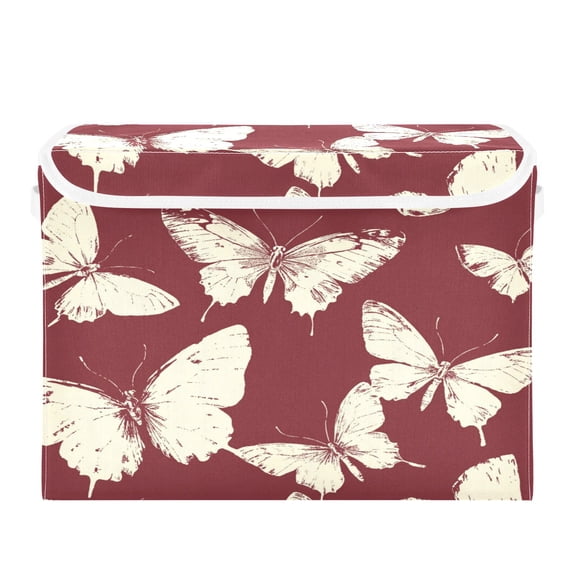 16.5x12.6x11.8in Foldable Flip-Top Storage Bin, Dustproof Magic Tape Closure, Ideal for Home & Toy OrganizationWhite Butterflies