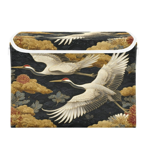 16.5x12.6x11.8in Foldable Flip-Top Storage Bin, Dustproof Magic Tape Closure, Ideal for Home & Toy OrganizationWhite Cranes