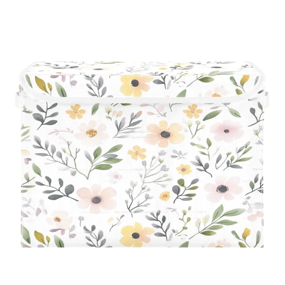 16.5x12.6x11.8in Foldable Flip-Top Storage Bin, Dustproof Magic Tape Closure, Ideal for Home & Toy Organization，Wildflowers and Foliage