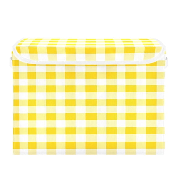 16.5x12.6x11.8in Foldable Flip-Top Storage Bin, Dustproof Magic Tape Closure, Ideal for Home & Toy Organization,Yellow Gingham