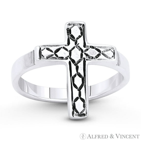 16.5x13mm Latin Cross Right-Hand Religious Ring in Oxidized .925 Sterling Silver