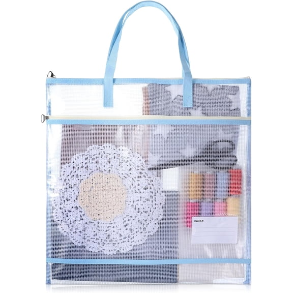 16.5x16.5 Inch Sewing Project Bag, Project Bags for Quilting with Handles Two Pockets Jumbo Needlepoint Projects Bag Quilting Craft Organizer Storage Portable for Knitting, Stitching Storage(Blue)