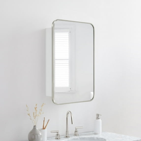 TEHOME Brushed Nickel Medicine Cabinet, 16.5x24 inches, Recessed/Surface Mount
