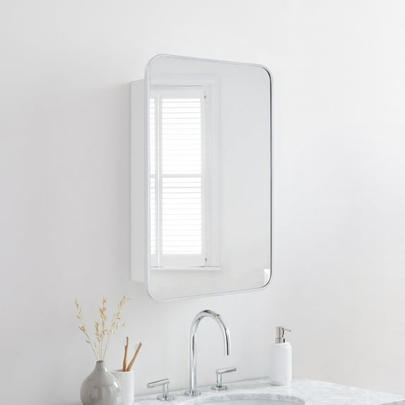 TEHOME Chrome Medicine Cabinet, 16.5x24 inches, Recessed/Surface Mount