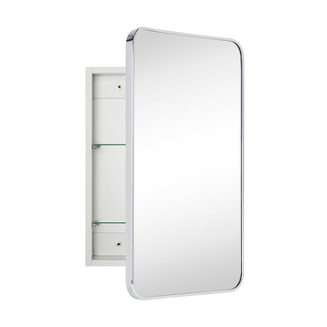 TEHOME Chrome Medicine Cabinet, 16.5x24 Inches, Recessed/Surface Mount