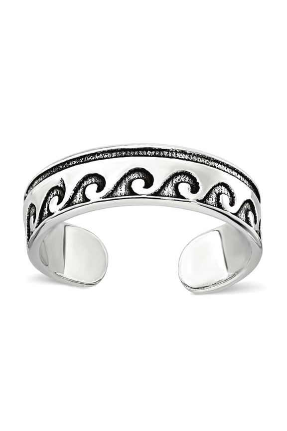 16.6mm 925 Sterling Silver Polished and Oxidized Waves toe ring toe ring for Women - 1.5 Grams