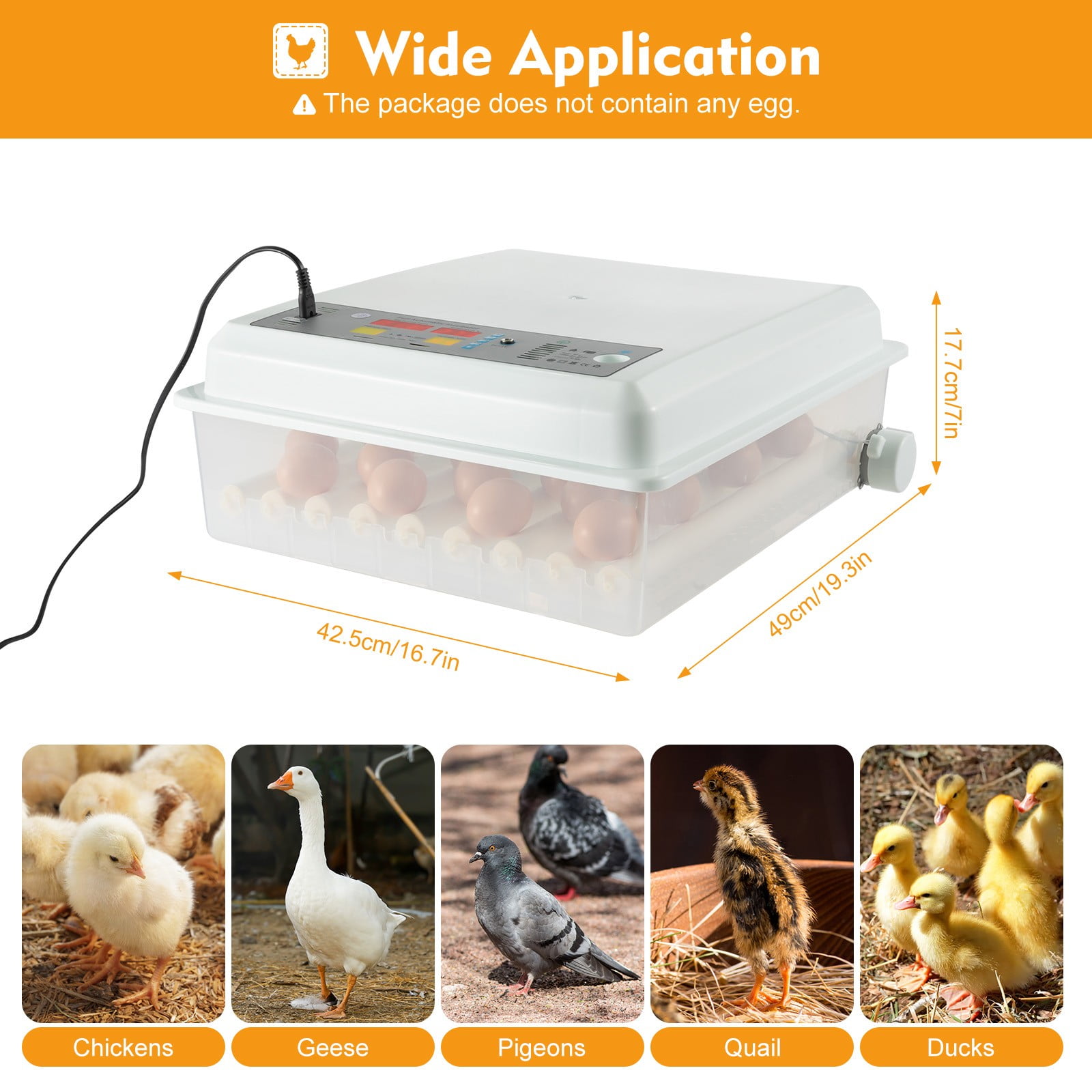 16.7*19.3 White Rectangle Egg Incubator 64 Eggs Digital Automatic ...