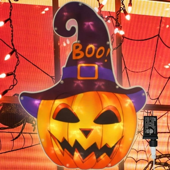 16.7" 20LED Lighted Jack-O-Lantern Halloween Window Silhouette Decoration,Halloween Lighted Window Decoration,Pumpkin Light(Jack-O-Lantern)