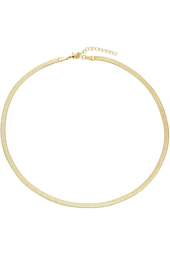 16.7 Inch Golden Snake Chain Necklace 4mm Brass Flat Magic Flexible Snake Chain Dainty Simple Chunky Necklace