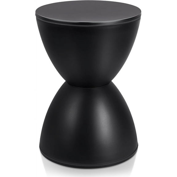 16.73" H x 11.81" W Small Plastic Black Drum Side Table Plastic Hourglass Modern End Table Round Outdoor Stool Side Table for Coffee Patio Indoor Home Bedroom (Cover Cannot Be Removed)