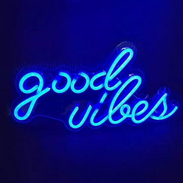 16.73"x8.27" Good vibes blue Neon Light Sign LED Night Lights USB Operated Decorative Marquee Sign Bar Pub Store Club Garage Home Party Decor