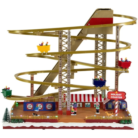 Northlight LED Lighted Animated and Musical Roller Coaster Christmas Village Display - 16.75"
