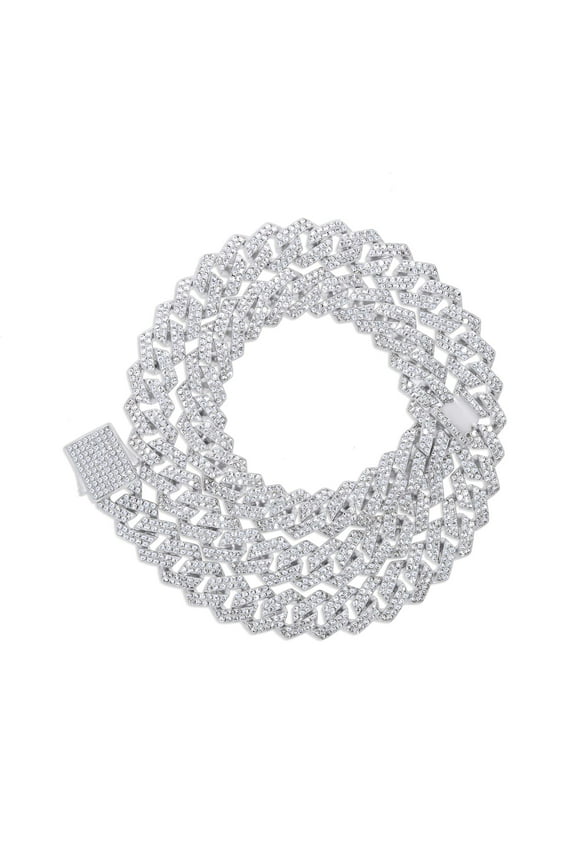 16.75 Ct Lab Created Moissanite Diamond 12MM Width Cuban Link Chain Necklace In 14K White Gold Over Sterling Silver 18" Length(Color G-H,Clarity VVS1)