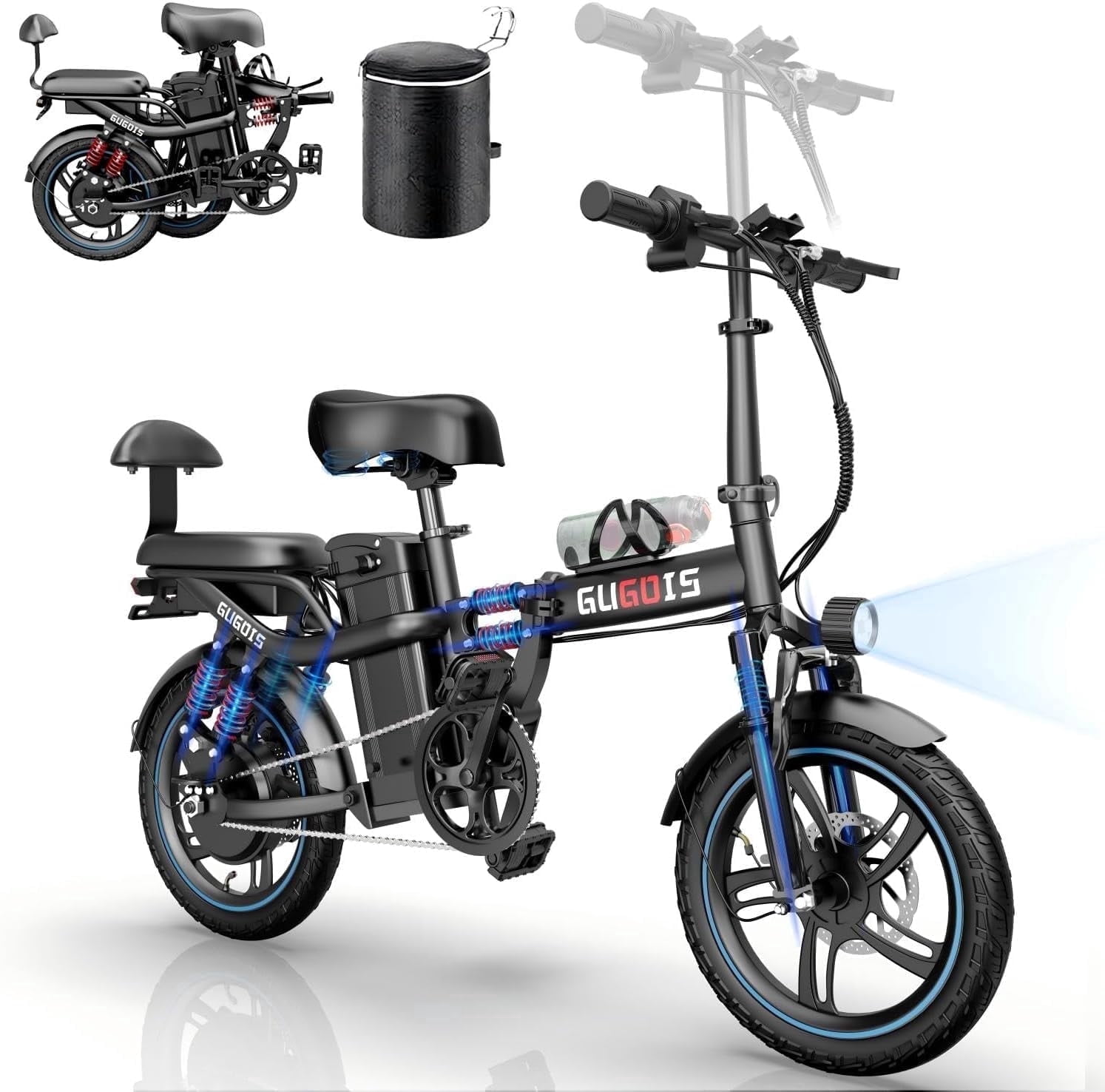 16" 750W Peak Electric Bike for Adults, 48V 15Ah Removable Battery Electric Bicycle, One-Piece Tire Folding Ebike, Max.20mph & 45 Miles Electric Commuter City Bike, Full Suspension, UL2849
