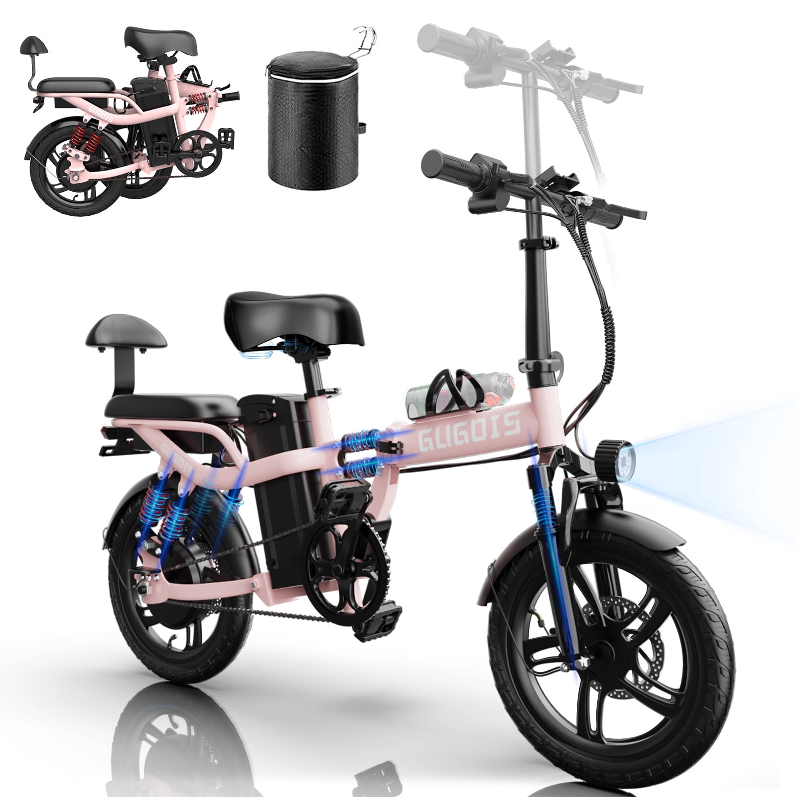 16" 750W Peak Electric Bike for Adults, 48V 15Ah Removable Battery Electric Bicycle, One-Piece Tire Folding Ebike, Max.20mph & 45 Miles Electric Commuter City Bike, Full Suspension, UL2849