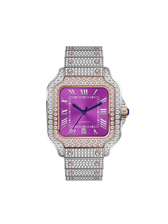 16.75CT Stylish Hip Hop Iced Out VVS Moissanite Automatic Watch,Rose Gold Tone, Passes Tester,Collection of 2882 D Color Moissanite Stones
