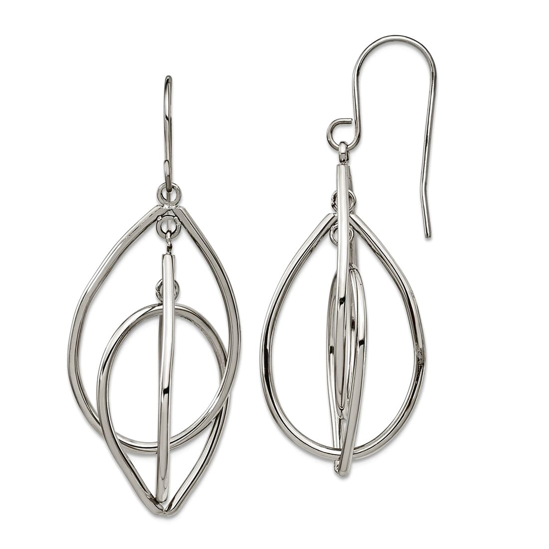 Stainless Steel Polished Dangle Shepherd Hook Earrings 42.4x16.75mm Wide Dangle Earring for Women