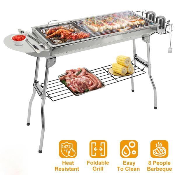 16.7x10x17.7in Portable Charcoal Grill Foldable BBQ Suitcase Grill Shelf For Outdoor Camping Picnics Garden Grilling