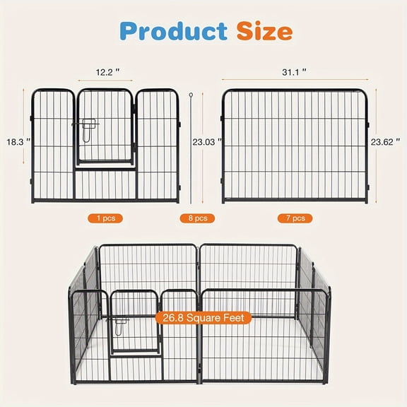16/8 Panels Dog Playpen Outdoor, Indoor Pen For Large/Medium/Small Dogs Animals Heavy Duty Pet Exercise Pen For Puppy/Rabbit Portable Playpen For RV Camping Garden Yard