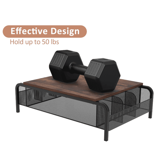 16.85" Metal Monitor Stand Riser with Drawer - Black Rustic Desktop Organizer for Computer, Laptop, Printer