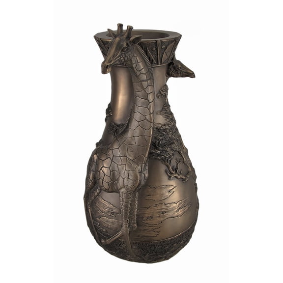 16.87 Inch Cold Cast Bronze Color Safari Giraffes Vase Home Decor