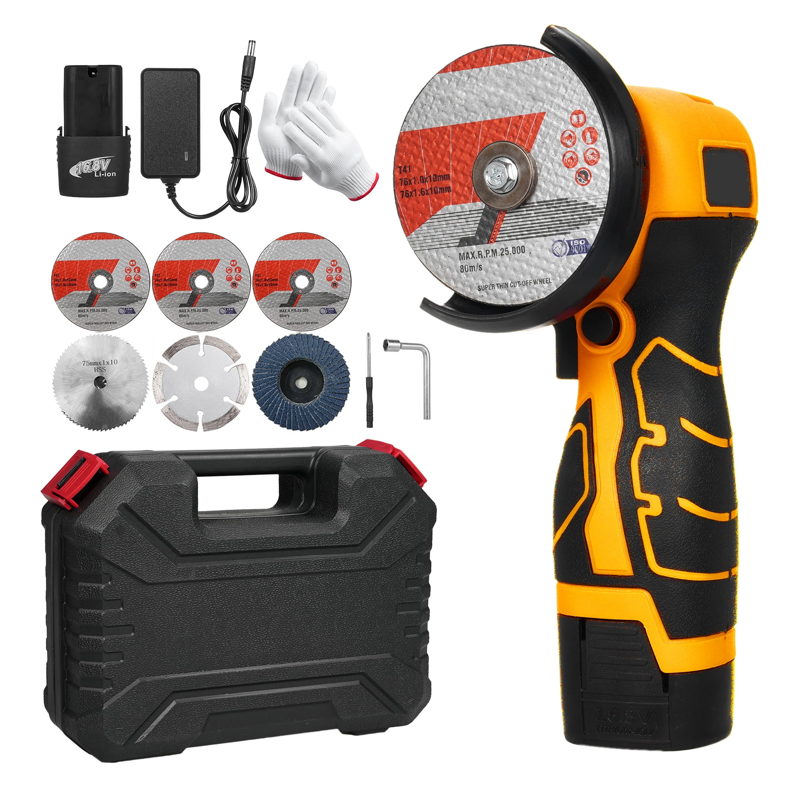 16.8V Cordless Angle Grinder Kit, 7000RPM Electric Grinding disc Tool w/ 2* 2000mAh Lithium-Ion Battery for Cutting, Polishing, Grinding, Rust Removal
