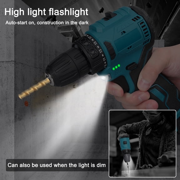 16.8V Cordless Drill Driver, Household Power Tool Set with 2 Lithium Batteries, 23 Torque Settings, 2-Speed Gearbox & LED Light, US Plug