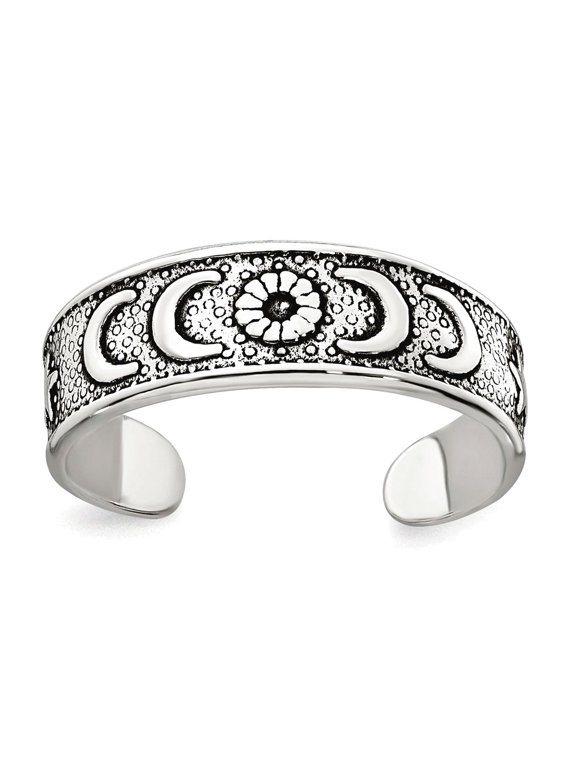16.8mm 925 Sterling Silver Polished and Oxidized Celestial Moon And Star toe ring toe ring for Women