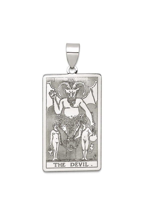 16.8mm 925 Sterling Silver The Devil Tarot Card Pendant Necklace Pendant for Women - 2.2 Grams