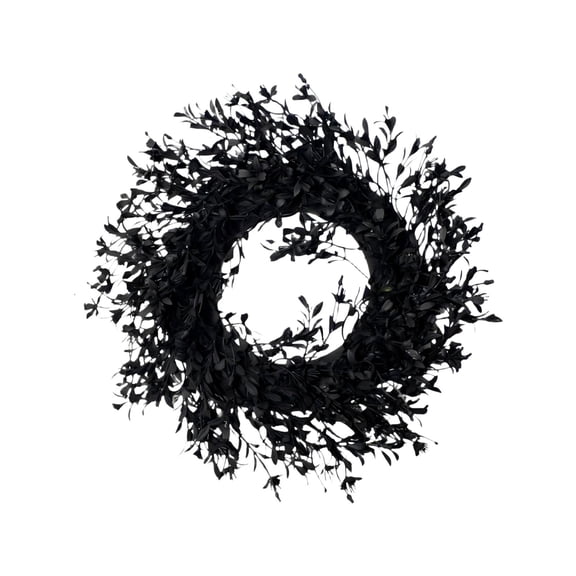 16.9" Dark Black Artificial Greenery Halloween Wreath,Sturdy Rattan Frame Weatherproof Hanging Wreath, Layered Foliage Base Ornament for Front Door Wall Living Room Indoor & Outdoor Holiday Decor