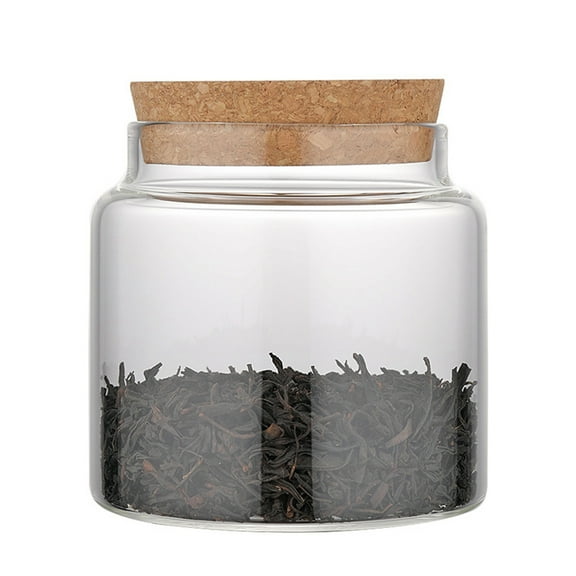 16.9 FL Oz Glass Storage Container with Wood Lid, Stackable Clear Decorative Organizer Bottle Canister Pantry Jar with Air Tight Wooden Lid for Food, Coffee, Candy, Sugar, Salt, Tea