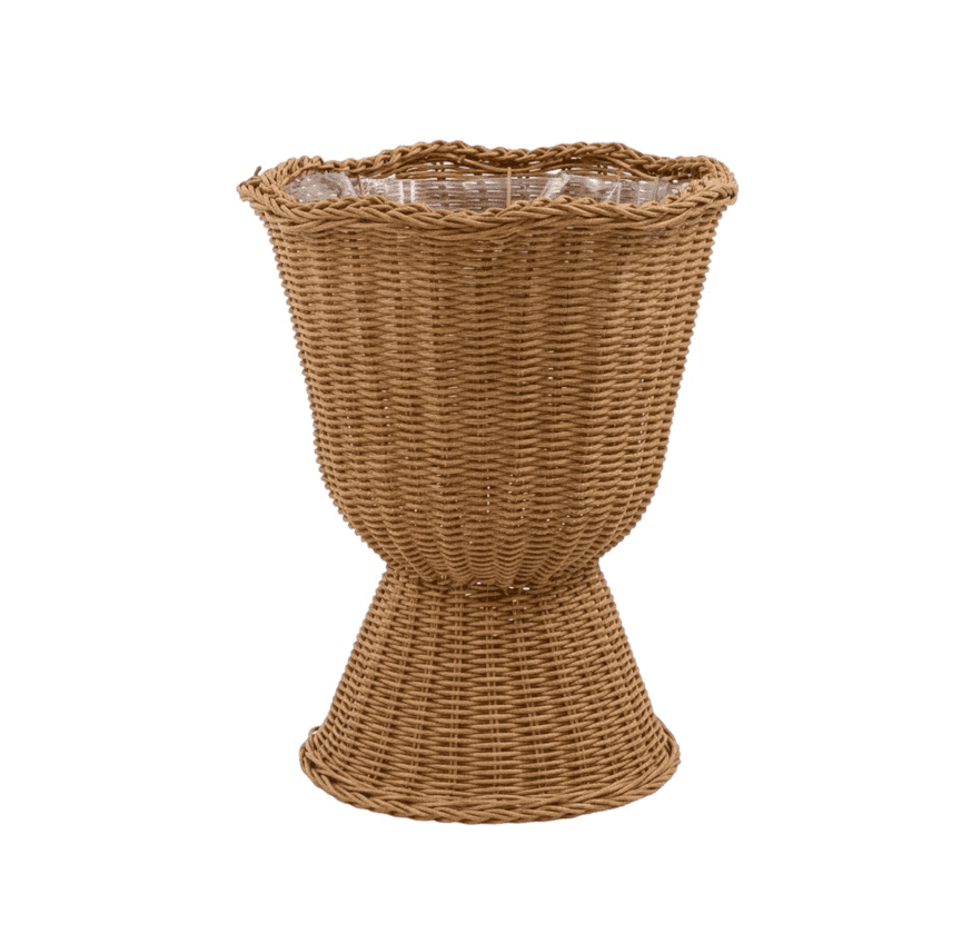 ApePal 16.9" Ginger Woven Urn-Style Planter with Decorative Scalloped Rim and Transparent Inner Lining