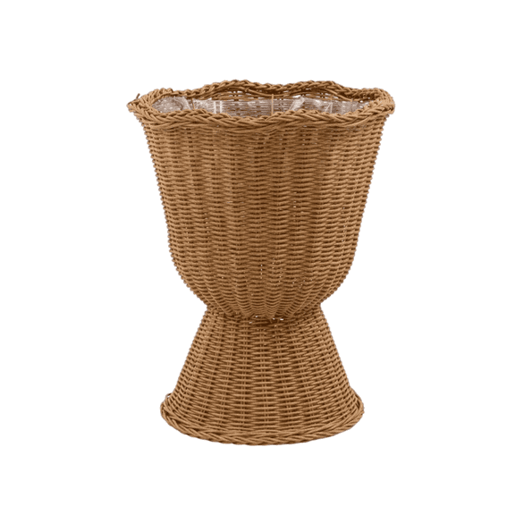 16.9" Ginger Woven Resin Urn Planter,Decorative Rattan-Style Wicker Flower Pot with Waterproof Lining for Indoor Outdoor Home Decor